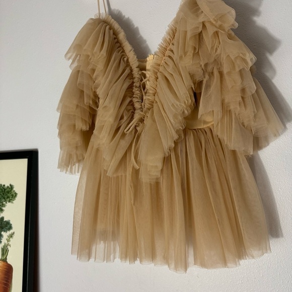 Simplee Apparel beige tulle ruffle off the shoulder top size L - Picture 4 of 16